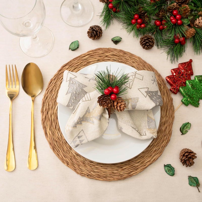 Blue Needles Set of 12 Christmas Buffalo Plaid Cloth Napkins - 100% Cotton Christmas Trees Gingham Checked Napkins 18 x 18 Inches, Soft, Reusable & Washable Ideal for Festive Parties and Decoration - Image 4